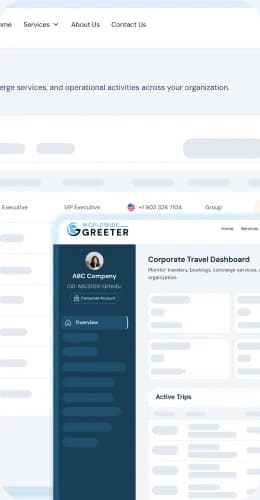 The corporate travel dashboard showing active trips