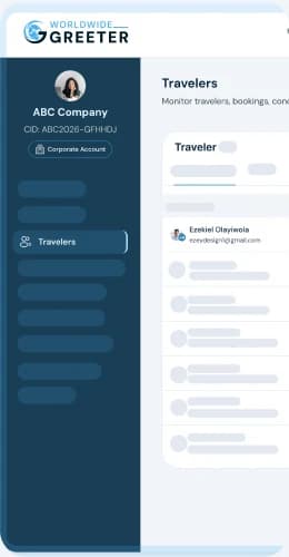 The corporate traveler list in the Worldwide Greeter dashboard