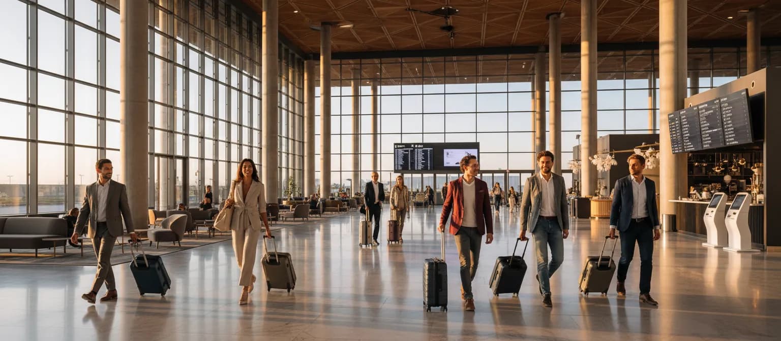 A travel advisor welcoming clients at the airport